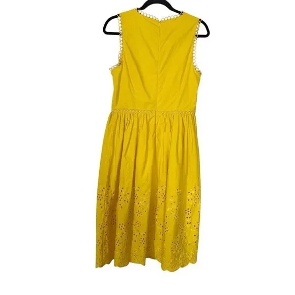 Ann Taylor Yellow Gold Sleeveless Scalloped Eyelet Cottagecore Flare Dress Size - Picture 2 of 8